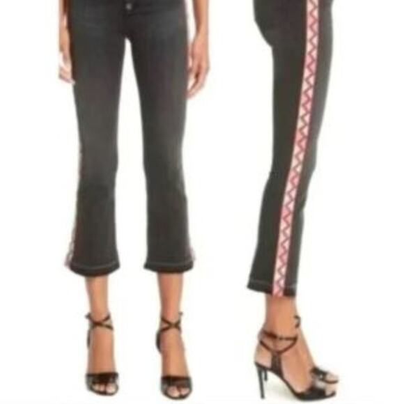 Veronica Beard Cropped Jeans Sz 24 BLACK Carolyn Baby Boot AZTEC TUXEDO Boho - Picture 8 of 16